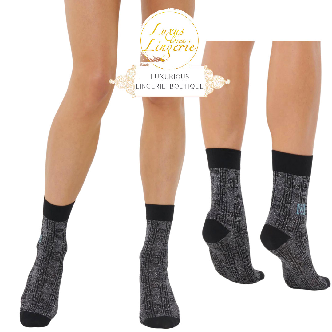 Merino Metallic Socks Wolford 38 39 M Black Silver Socks Glitter Shine