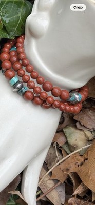 Vint Native American Coral & Turquoise Wrap Spiral Coil Bracelet Southwestern