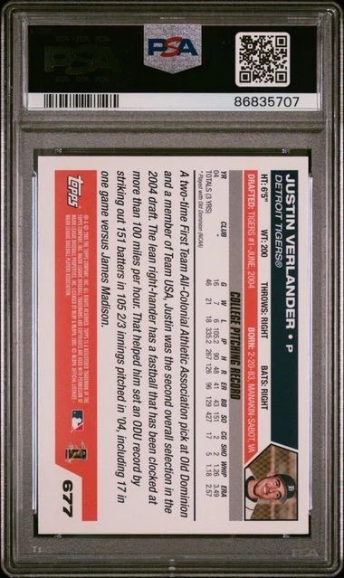 2005 Topps #677 Justin Verlander - PSA 10 - Image 2 of 2