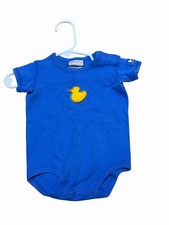 Vintage Carter's Blue Yellow Short Sleeve Duck Embroidered 0-3M Cotton Bodysuit