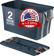 Paquete De 2 60L Cesta De Plegable Con Asas Para Productos De Limpieza Azul NEW.