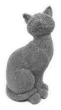 The Leonardo Collection Silver Art Cat - Sitting Cat Ornaments Figurine Sparkly