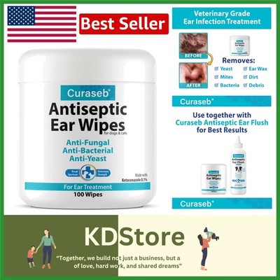 Cleansing Ear Wipes for Cats & Dogs - 100 Count - Refreshing Cucumber Melon