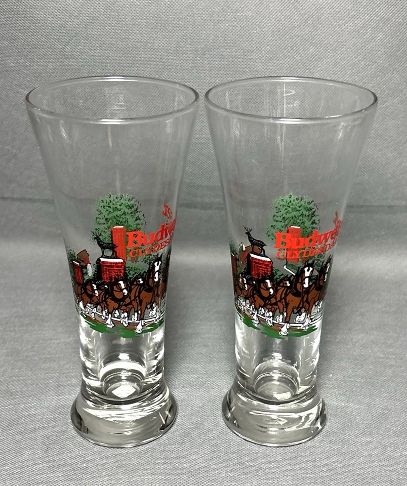 Juego de 2 vasos de cerveza vintage Budweiser 1991 estriados Pilsner Clydesdale 12 OZ Foto 2 de 4