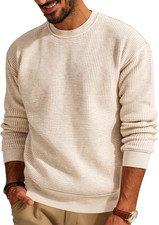 Mens Sweater Crewneck Knit Sweaters Casual Waffle Pullover Sweater for Men