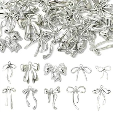 420pcs Silver Bowknot Charms for Jewelry Making Alloy Bow Pendants for DIY Craft