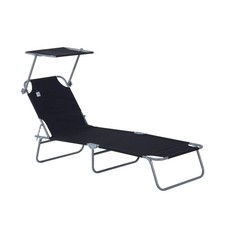 Reclining Chair Sun Lounger Folding Lounger Seat with Sun Shade Awning Beach Gar