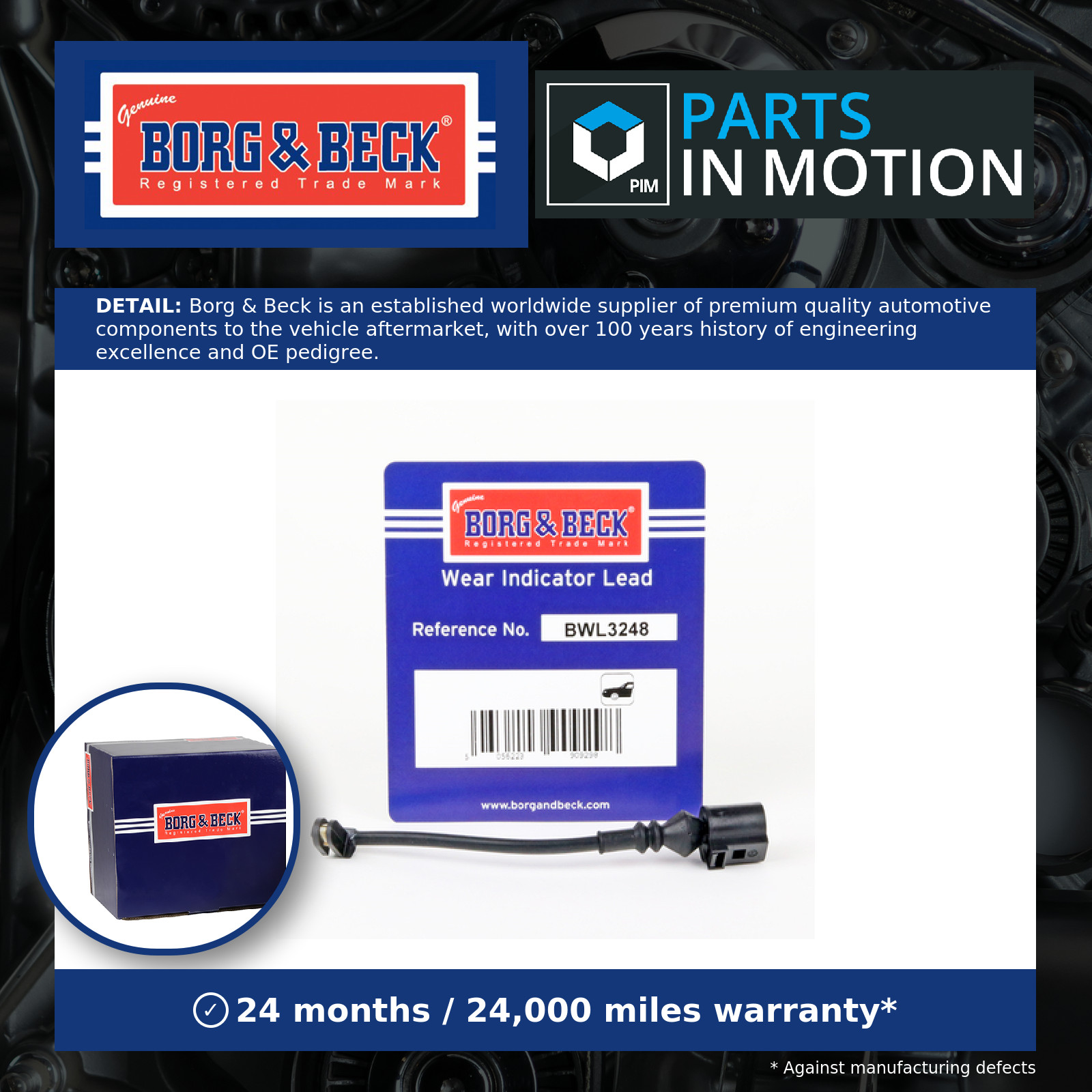 Brake Pad Wear Indicator Sensor Front BWL3248 Borg & Beck Warning Contact Wire