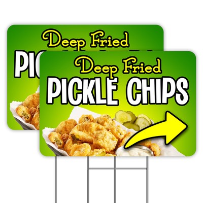 Deep Fried Pickle Chips Arrow 2 Pack Double-Sided Yard Signs 16'' x 24'' with Meta