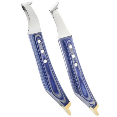 Farrier Hoof Knife Set 2pc Loop Knife Brass End Blue Wood Handle Horse Goat Cow
