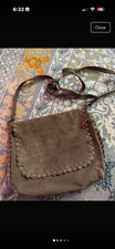 Nine West Taupe Suede Studded Crossbody Bag Zip Closure Detachable Strap M