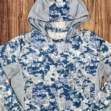HUK Men's Shirt Icon X Tide Change UPF 50 Fishing Hoodie Blue White Camo Small S
