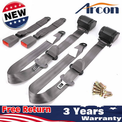 2Set Retractable 3 Point Safety Seat Belt Straps Car Vehicle