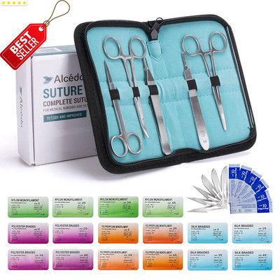 Sterile Sutures Thread & Needle Kit 16 Mixed Sizes w/ 12 Tools 28pc - US