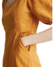 Madewell Mini Dress Size 4 100% Linen Puffed Sleeve Marigold Color With Pockets