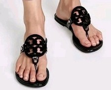 TORY BURCH MILLER SANDAL FLIP FLOP PATENT LEATHER BLACK SIZE 8.5