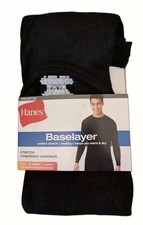 Hanes Men  s Waffle Knit Thermal Long Sleeve Shirt Black SMALL