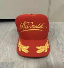 Vintage McDonalds Trucker Style Red Mesh Snapback Cap w Scrambled Eggs Patches