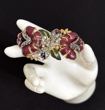 RARE GORGEOUS ENAMEL CORO DUETTE BLUE CLEAR RHINESTONE FLOWER BROOCH PIN
