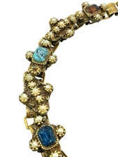 Vintage 50’s 60’s Bookchain Bracelet Victorian Revival Faux Pearls Rhinestones