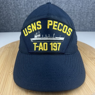 Vintage USNS Pecos T-AO 197 Trucker Hat Cap Snapback Navy Eagle Crest Made USA