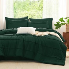 Queen Comforter Set Emerald Green, 7 Pieces Soft Pinch Pleat Bed in a Bag Que...