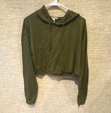 Women  s Forever 21 Green Soft Cropped Pullover Hoodie Long Sleeve Size M