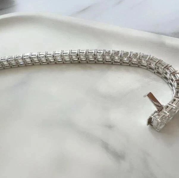 12,50 Ct Smaragd Simulierte Diamant Tennisarmband 7,5" 14k Weißgold Beschichtet - Bild 3 von 4