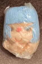 Vintage Fibre Craft Doll Head  Hands Set 4.25  Blue Hair Blue Eyes Sealed