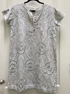 NWT Jayshree Dalal white silver Embroidered cotton TUNIC DRESS, Large