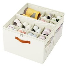 Shoe Organizer for Closet, 2 Pack Foldable Shoe Storage Organizer with Beige