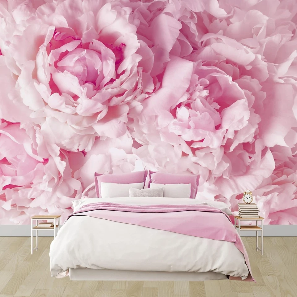 Elegante mural de papel tapiz floral rosa para dormitorio de niñas - tamaño personalizado disponible Foto 3 de 4