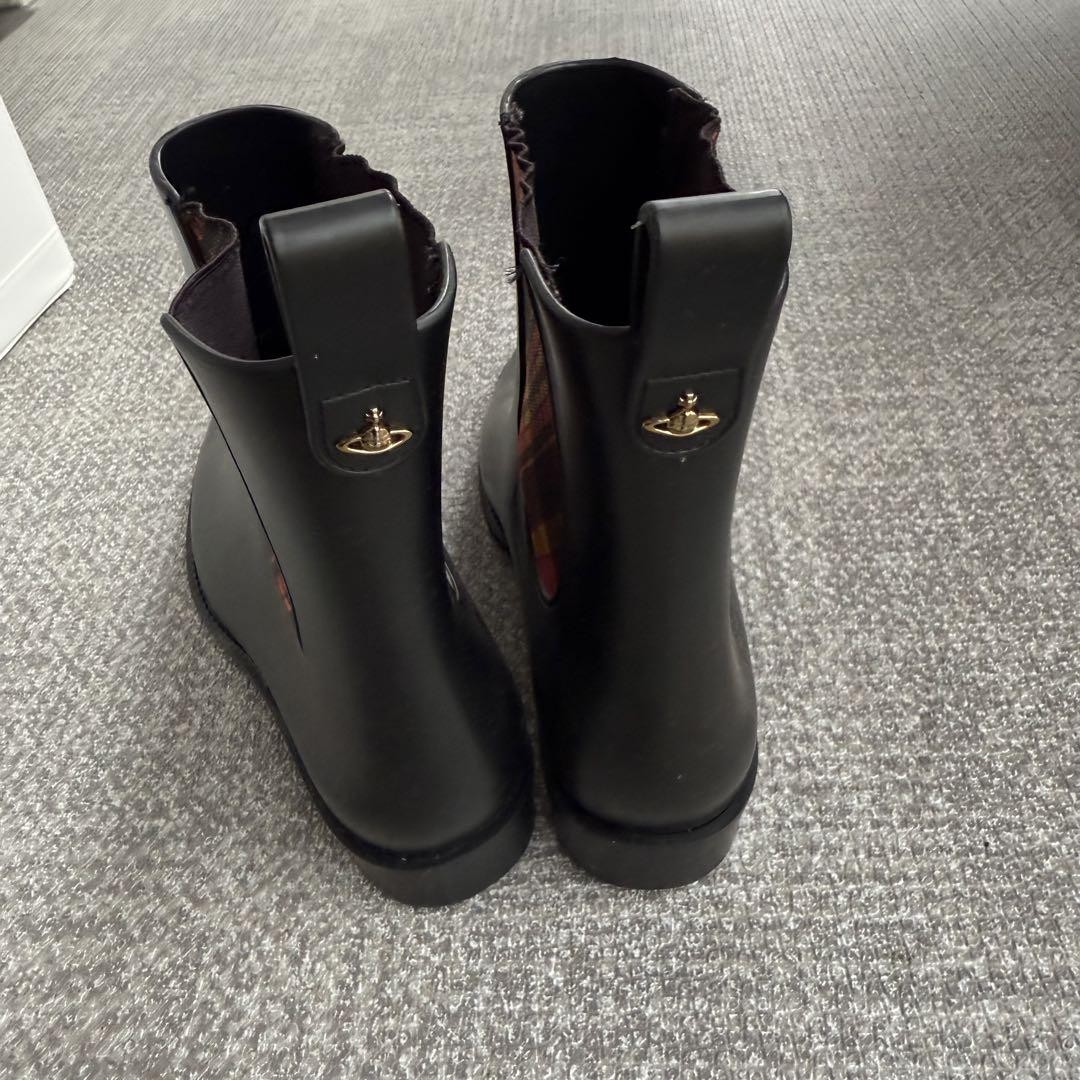 Vivienne WestWood Short Rain Boots Black Side Check Pattern Size