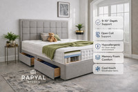 PLUSH DIVAN BED SET WITH MEMORY MATTRESS AND HEADBOARD 3FT 4FT 4FT6 5FT 6FT