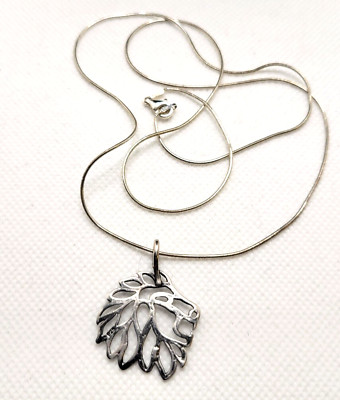 Vintage Handmade Lion Head Cut Out Pendant Necklace 925 Sterling Silver 24'' Mark
