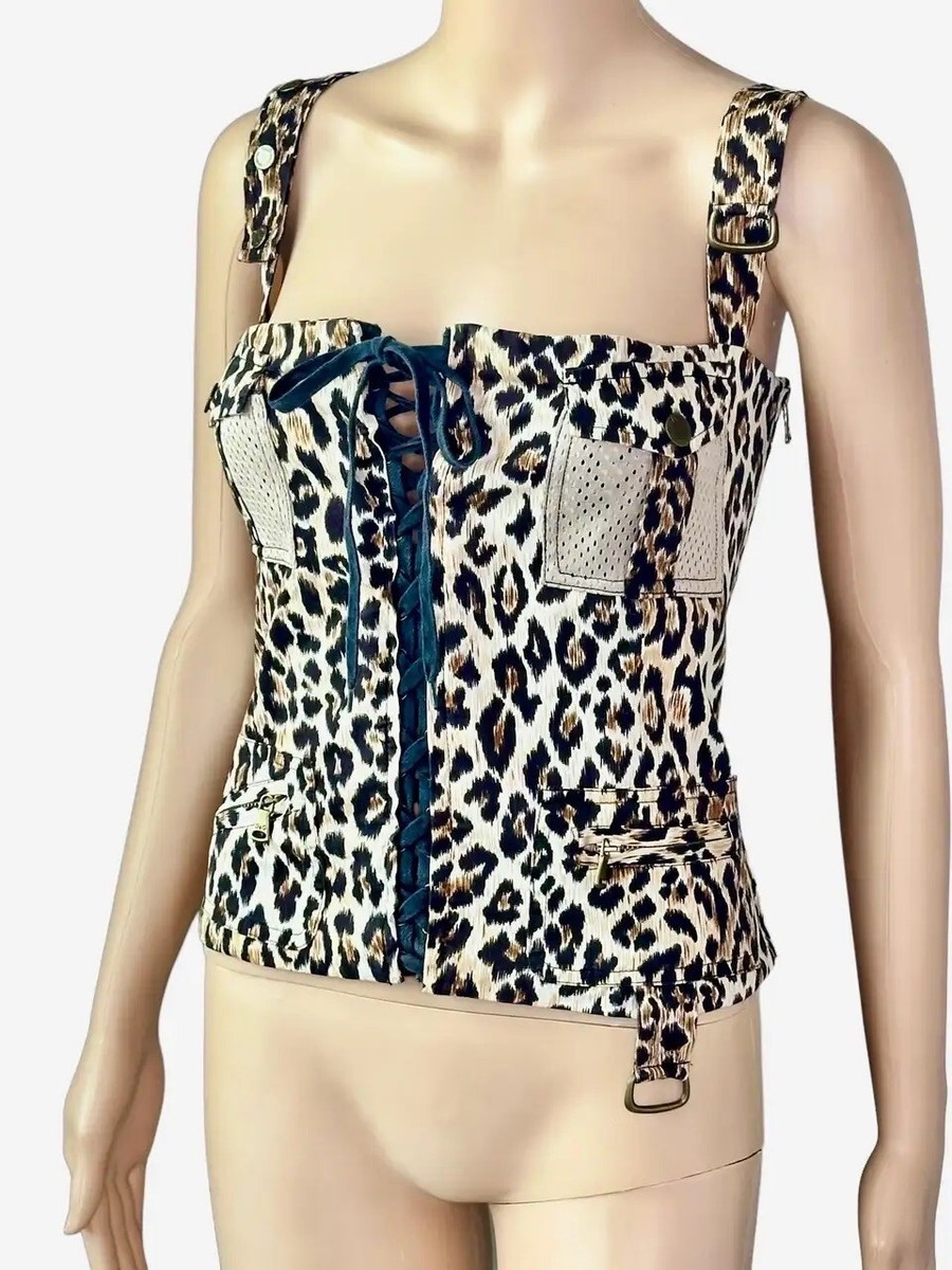 D&G by Dolce & Gabbana Corset Lace Up Leopard Print Crop Top | eBay