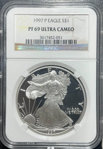 1997-P SILVER EAGLE NGC PF 69 ULTRA CAMEO CLASSIC BROWN LABEL