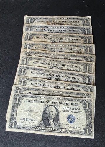 (LOT OF 10 NOTES) 1935 & 1957 Silver Certificates circulated