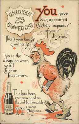 Man in Chicken Suit Smoking Cigarette Champgane Chicken 23 Inspector c1910 