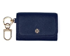 Tory Burch Navy Saffiano Leather Card Case Key Ring Coin Pouch Wallet 157146