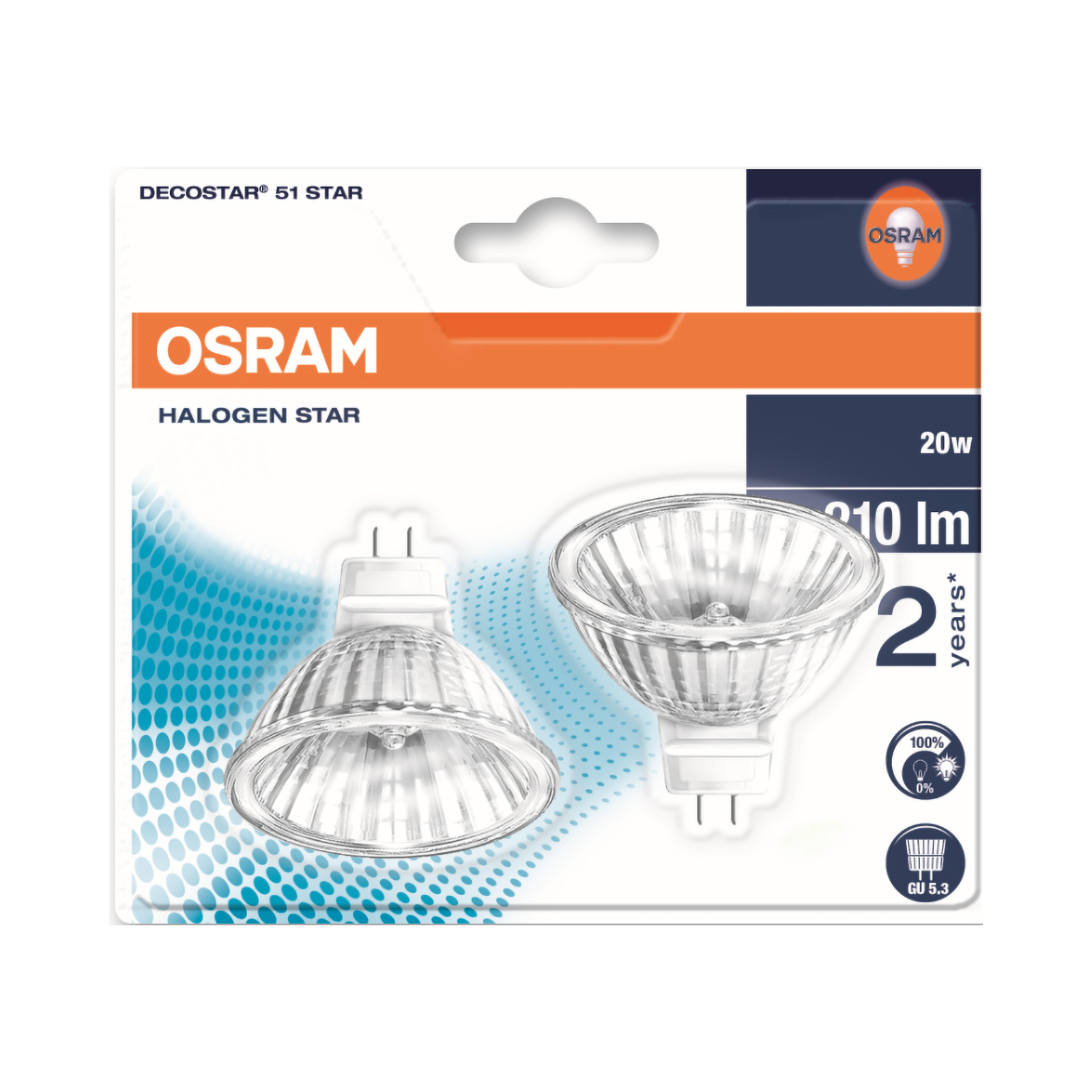 2 x Osram 20w 12v GU5.3 Cap MR16 38 Degree Beam Angle Lamp M269 Light ...