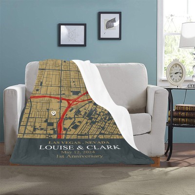 Custom Grey Gold Red City Maps Blanket, Personalized Maps Blanket, Custom Gift