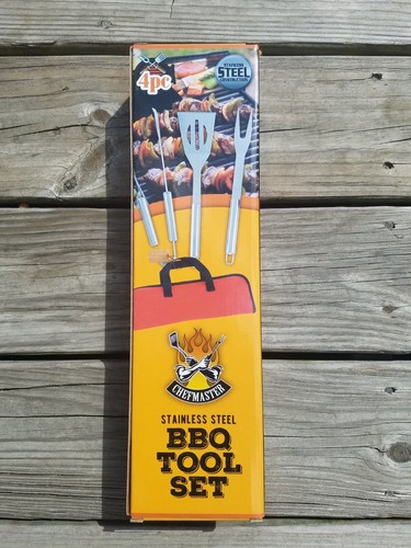 Chefmaster 3 Piece Stainless Steel BBQ Tool Set with Zippered Storage Bag - Picture 2 of 5