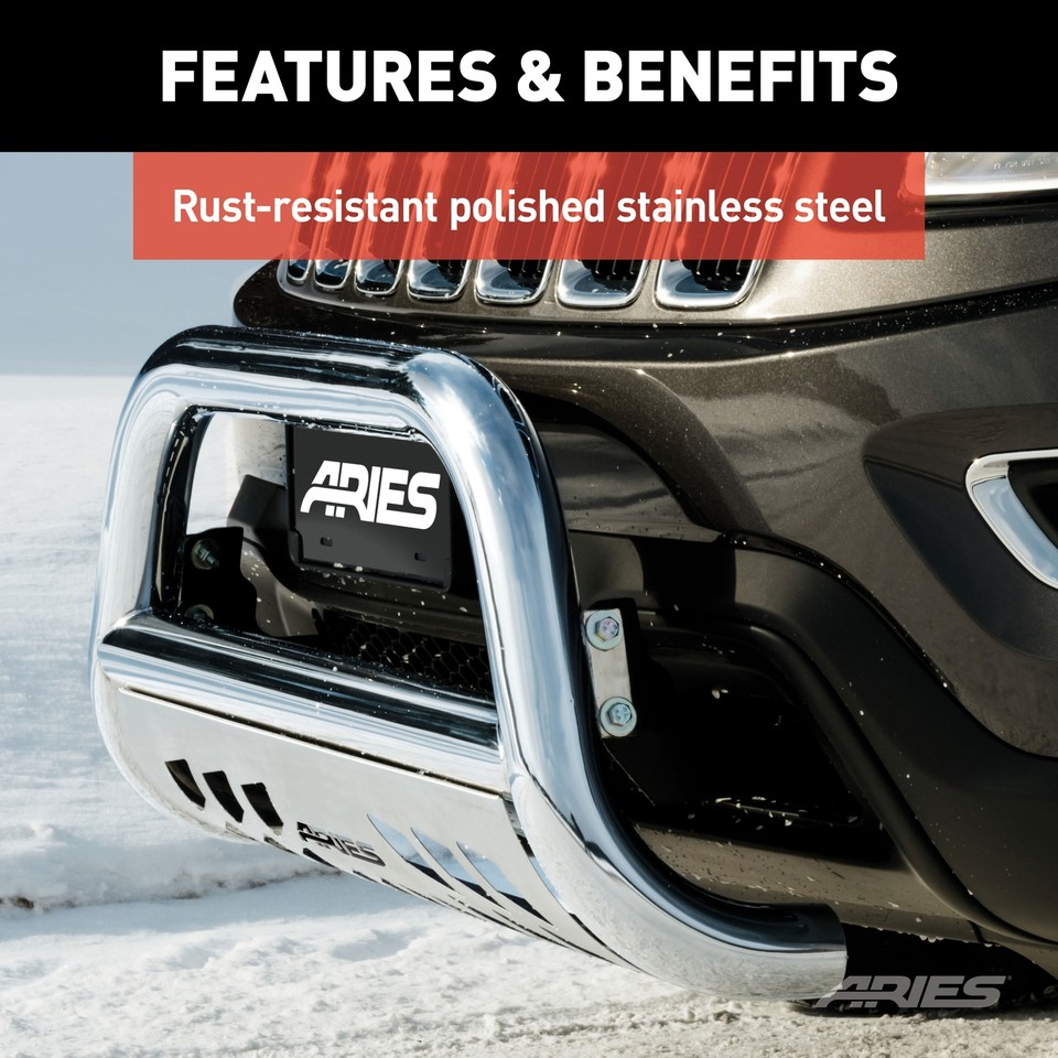 Aries 3in Stainless Bull Bar Brush Guard W/ Skid Plate for 9804 Toyota