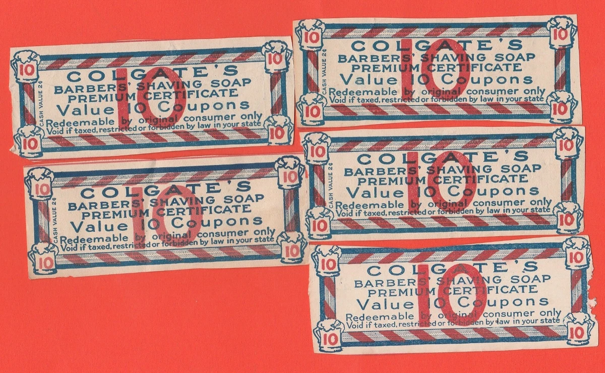 VINTAGE 1940'S COLGATE'S BARBERS SHAVING SOAP COUPONS - 5 TOTAL | eBay