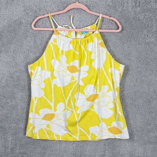 J. McLaughlin Marie Halter Top Size XL Yellow Freesia Catalina Cloth Tie Neck