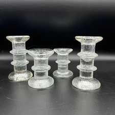 Bonica Set Of 4 Crystal Glass Bamboo Taper Candle Stick Holders Vintage  