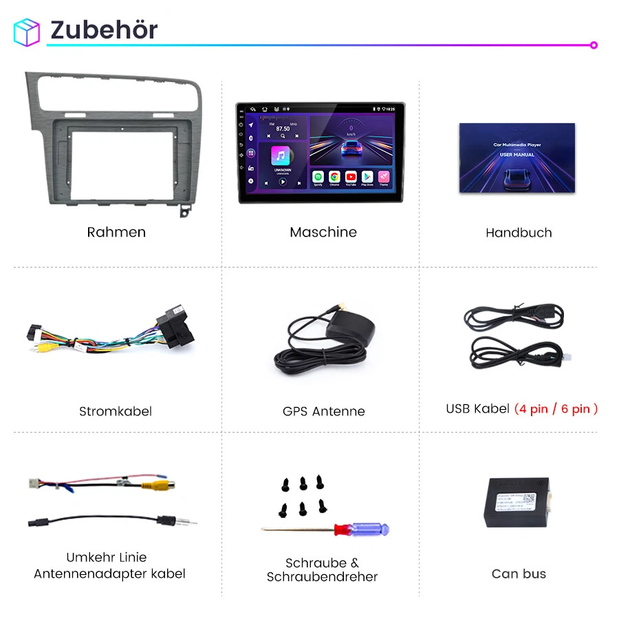 1+32G Android14 CarPlay Autoradio GPS Navi Für VW Golf 7 VII MK7 2012-017 Silber - Bild 3 von 4