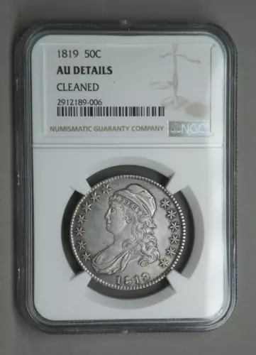 1819 BUST HALF DOLLAR, AU DETAILS, Cleaned, NGC