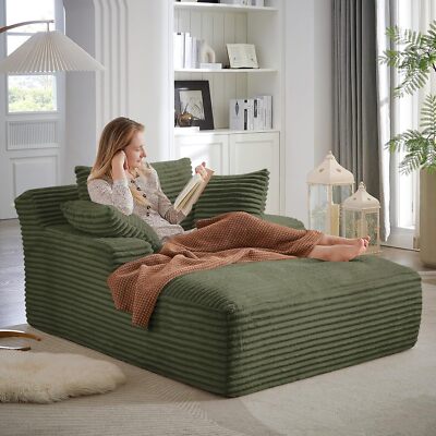 Oversized Chaise Lounge Chair Indoor No Assembly Required Cloud Plush Corduroy